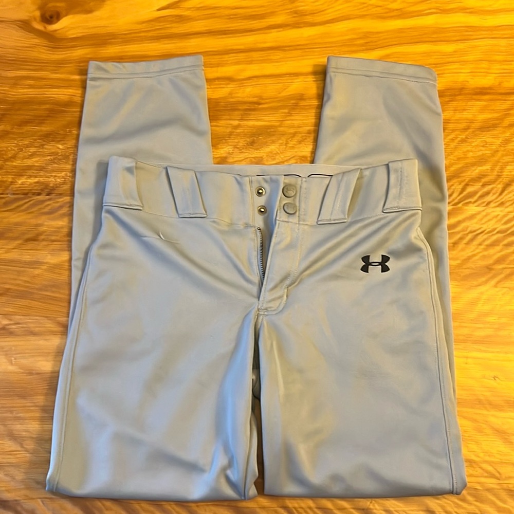 Full length Under Armor grey baseball pants.
